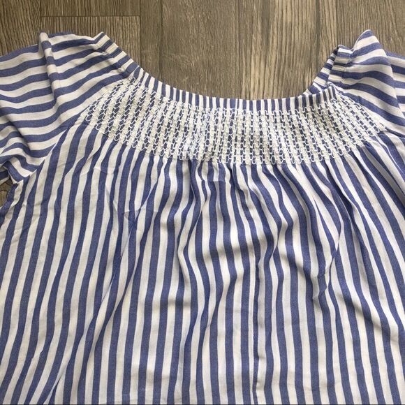 2/$20 a.n.a. Off Shoulder Striped Blue White Top - Picture 8 of 12